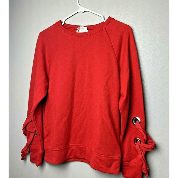 Women's Red Halogen Ring Detailed Tie Sleeve Crew Neck Sweatshirt Size XS - Picture 2 of 7